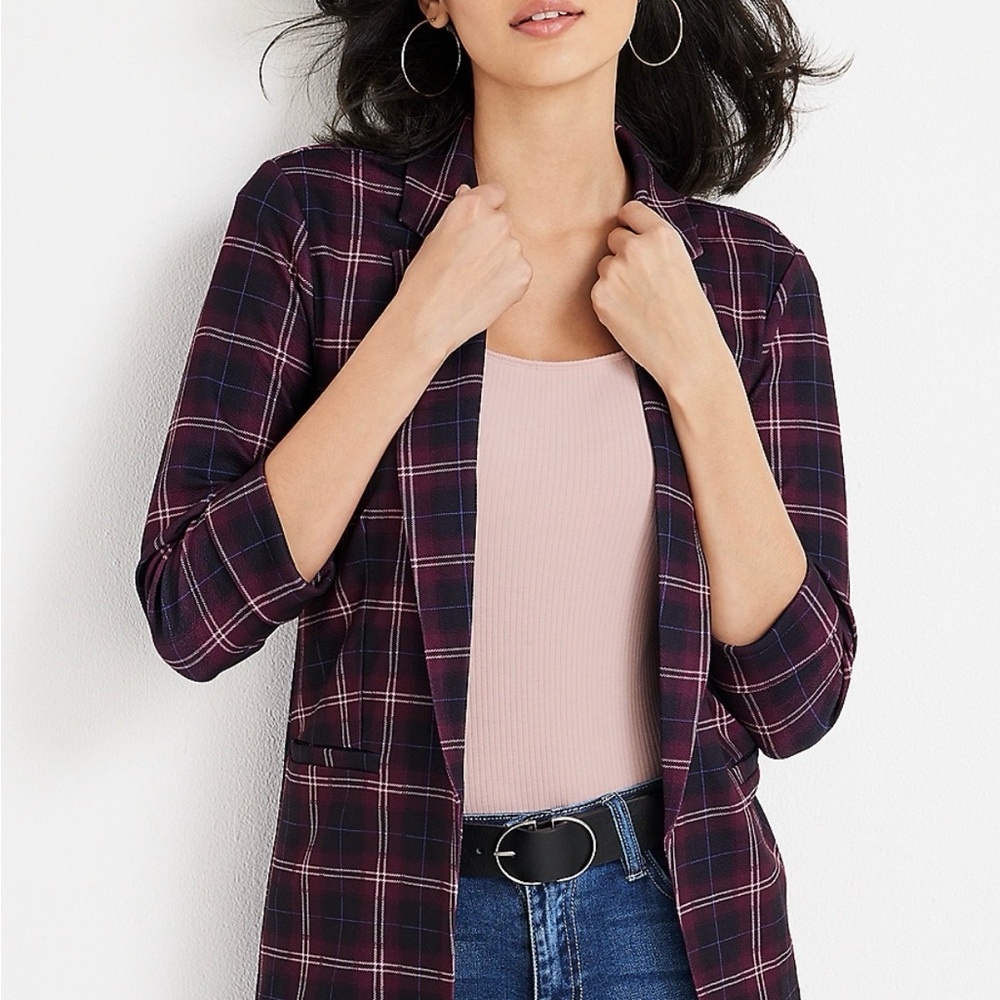 Maurices Plaid Versa Blazer - Purple and Pink